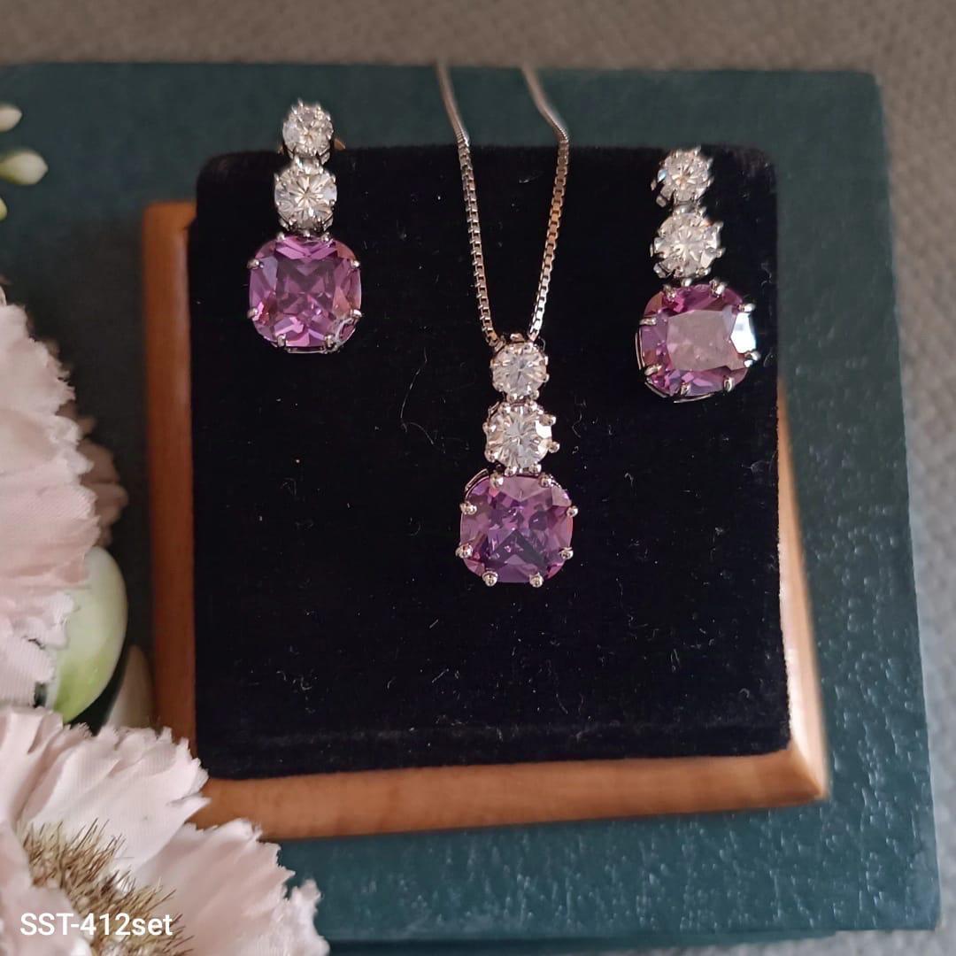 Amethyst Elegance Sterling Silver Pendant & Earring Set