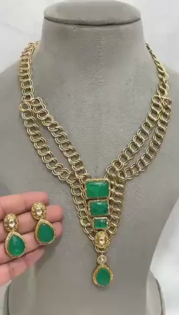 Sabyasachi Inspired Premium Moissanite Polki Necklace Set with Doublet Stone Design