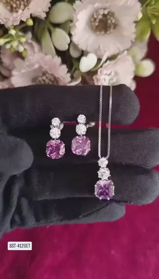 Amethyst Elegance Sterling Silver Pendant & Earring Set