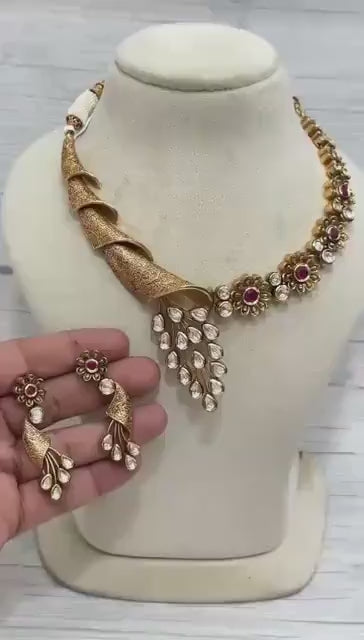 Fine Kundan Polki Antique Necklace Set – Where Elegance Meets Artistry